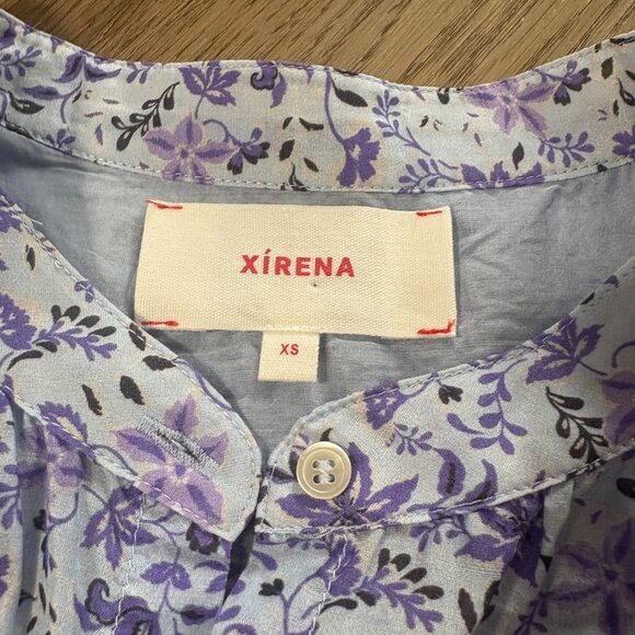 XiRENA Carys Shirt blue willow floral XS relaxed cotton silk purple blouse top - Picture 3 of 9
